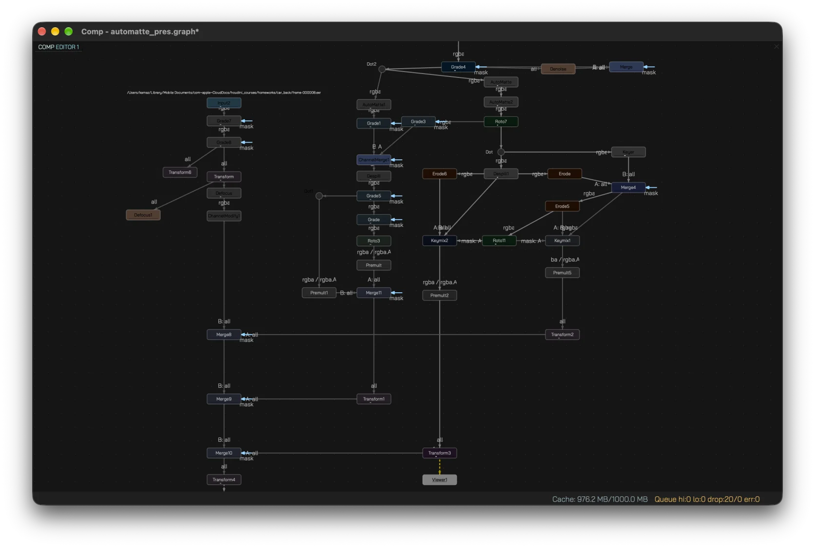 Comp node graph feeding the image viewer in a compositing workspace